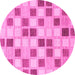 Round Machine Washable Checkered Pink Modern Rug, wshabs1569pnk