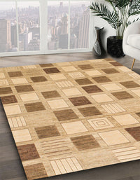 Abstract Chocolate Brown Checkered Rug, abs1569