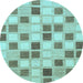 Round Checkered Light Blue Modern Rug, abs1569lblu