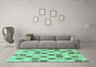 Machine Washable Checkered Turquoise Modern Area Rugs in a Living Room,, wshabs1569turq