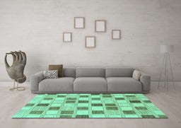 Machine Washable Checkered Turquoise Modern Area Rugs in a Living Room,, wshabs1569turq