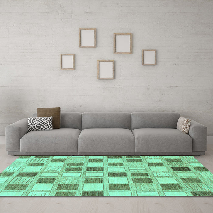 Machine Washable Checkered Turquoise Modern Area Rugs in a Living Room,, wshabs1569turq