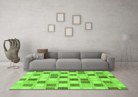 Machine Washable Checkered Green Modern Rug, wshabs1569grn