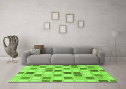 Machine Washable Checkered Green Modern Area Rugs in a Living Room,, wshabs1569grn