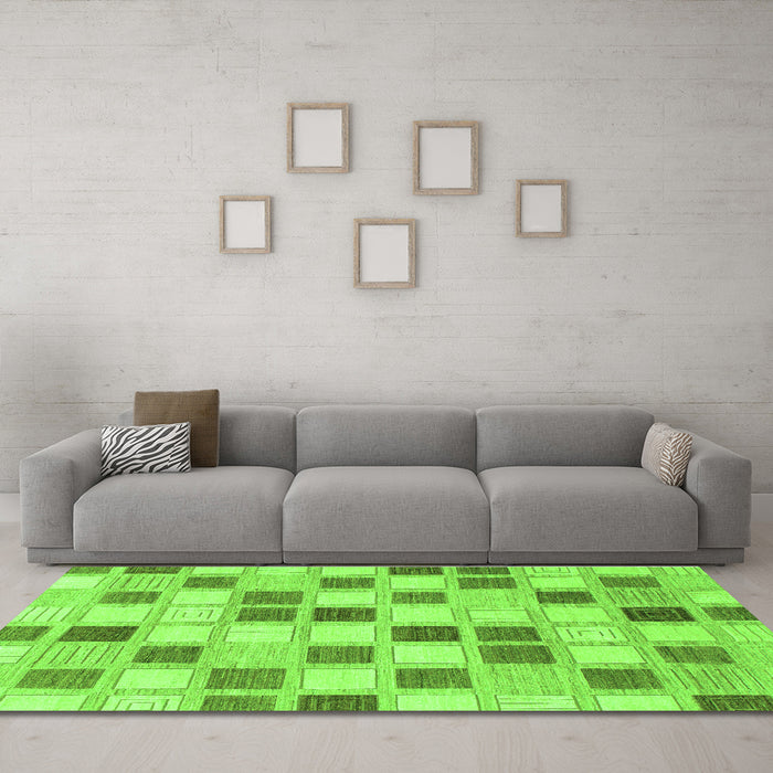 Machine Washable Checkered Green Modern Area Rugs in a Living Room,, wshabs1569grn