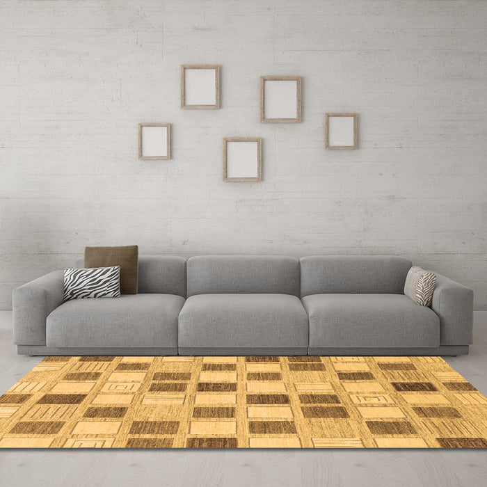 Machine Washable Checkered Brown Modern Rug in a Living Room,, wshabs1569brn