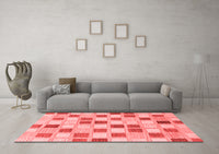 Machine Washable Checkered Red Modern Rug, wshabs1569red