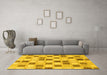 Machine Washable Checkered Yellow Modern Rug in a Living Room, wshabs1569yw