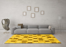 Machine Washable Checkered Yellow Modern Rug in a Living Room, wshabs1569yw