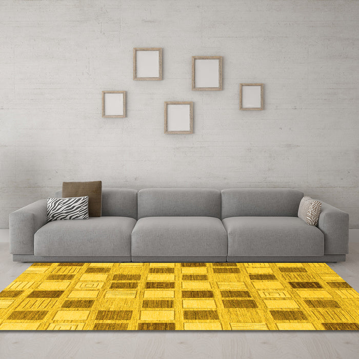 Machine Washable Checkered Yellow Modern Rug in a Living Room, wshabs1569yw