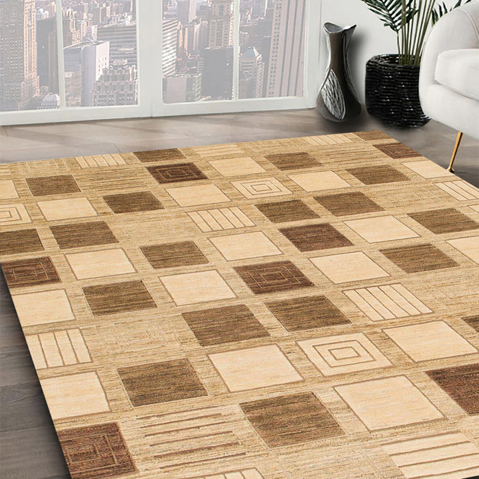 Abstract Chocolate Brown Checkered Rug in Family Room, abs1569