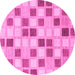 Round Checkered Pink Modern Rug, abs1569pnk