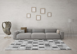 Machine Washable Checkered Gray Modern Rug in a Living Room,, wshabs1569gry