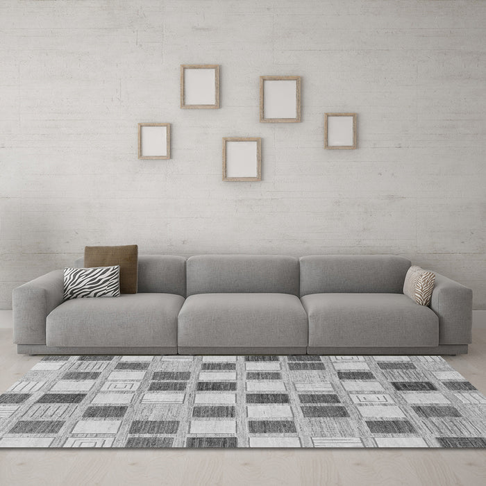 Machine Washable Checkered Gray Modern Rug in a Living Room,, wshabs1569gry