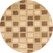 Round Abstract Chocolate Brown Checkered Rug, abs1569