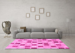 Machine Washable Checkered Pink Modern Rug in a Living Room, wshabs1569pnk