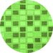 Round Machine Washable Checkered Green Modern Area Rugs, wshabs1569grn