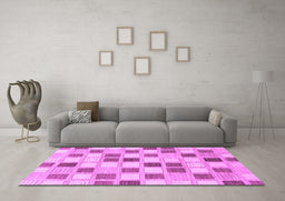 Machine Washable Checkered Purple Modern Area Rugs in a Living Room, wshabs1569pur
