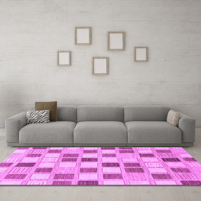 Machine Washable Checkered Purple Modern Area Rugs in a Living Room, wshabs1569pur