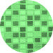 Round Machine Washable Checkered Emerald Green Modern Area Rugs, wshabs1569emgrn