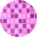 Round Machine Washable Checkered Purple Modern Area Rugs, wshabs1569pur