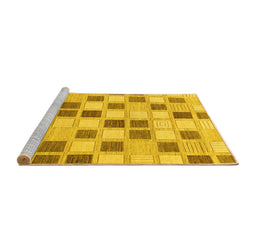 Sideview of Machine Washable Checkered Yellow Modern Rug, wshabs1569yw