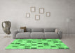 Machine Washable Checkered Emerald Green Modern Area Rugs in a Living Room,, wshabs1569emgrn