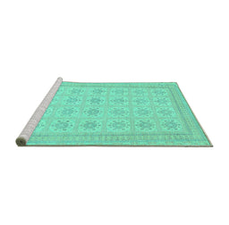 Sideview of Machine Washable Abstract Turquoise Modern Area Rugs, wshabs156turq