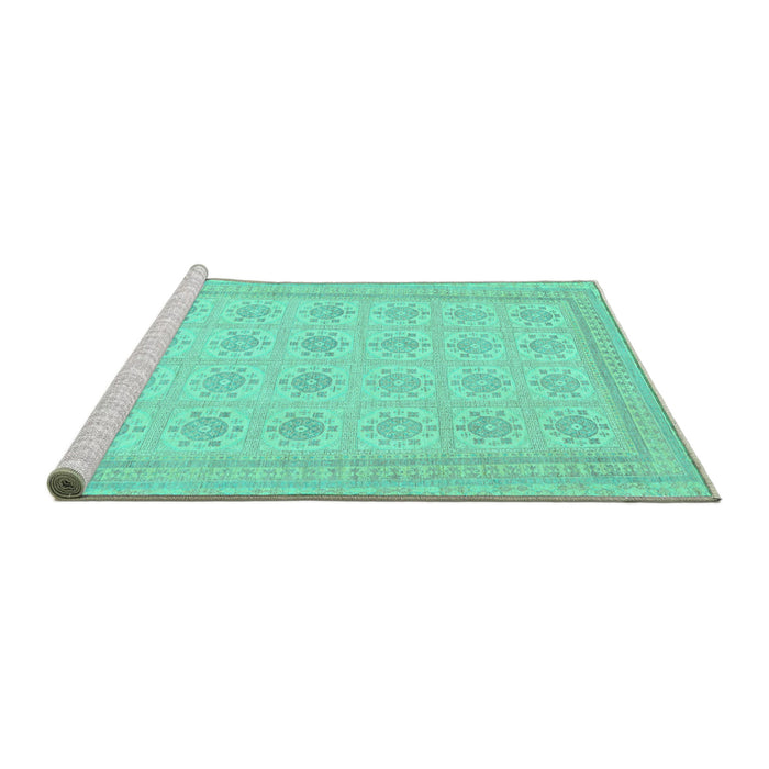 Sideview of Machine Washable Abstract Turquoise Modern Area Rugs, wshabs156turq