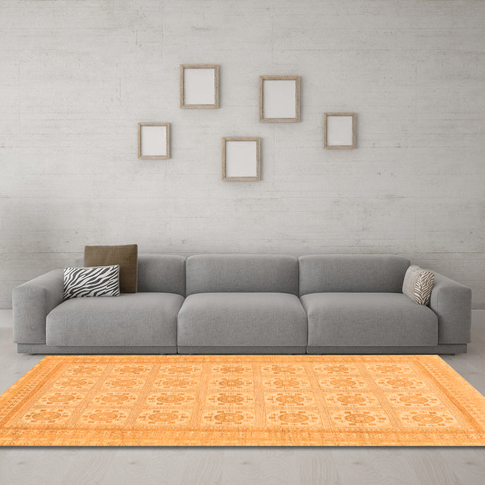 Machine Washable Abstract Orange Modern Area Rugs in a Living Room, wshabs156org