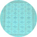 Round Machine Washable Abstract Light Blue Modern Rug, wshabs156lblu