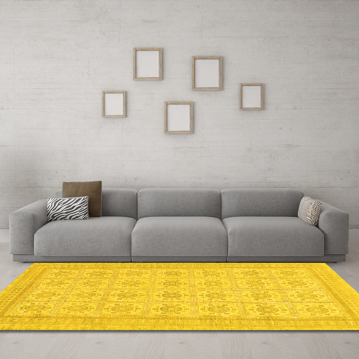 Machine Washable Abstract Yellow Modern Rug in a Living Room, wshabs156yw