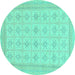 Round Machine Washable Abstract Turquoise Modern Area Rugs, wshabs156turq