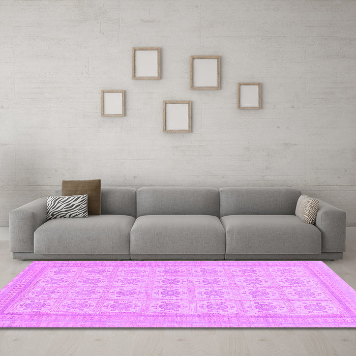 Machine Washable Abstract Purple Modern Area Rugs in a Living Room, wshabs156pur