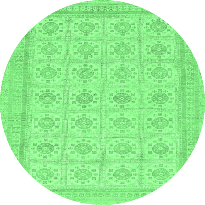 Round Machine Washable Abstract Emerald Green Modern Area Rugs, wshabs156emgrn