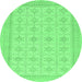 Round Machine Washable Abstract Emerald Green Modern Area Rugs, wshabs156emgrn