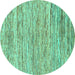 Round Machine Washable Abstract Turquoise Modern Area Rugs, wshabs1571turq