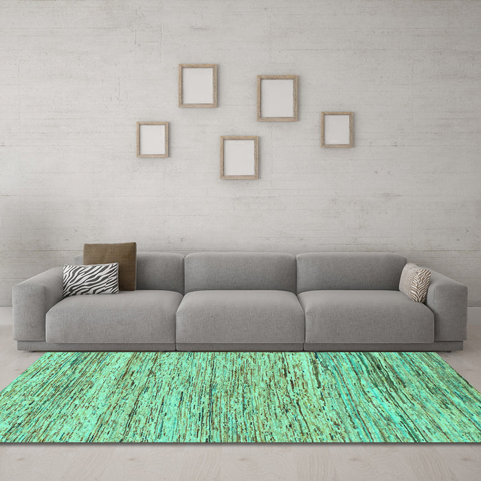 Machine Washable Abstract Turquoise Modern Area Rugs in a Living Room,, wshabs1571turq