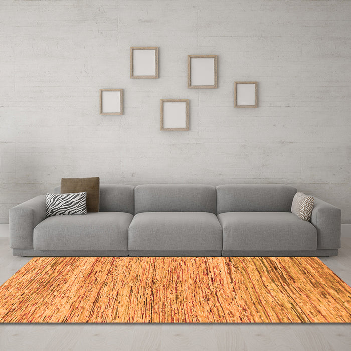 Machine Washable Abstract Orange Modern Area Rugs in a Living Room, wshabs1571org