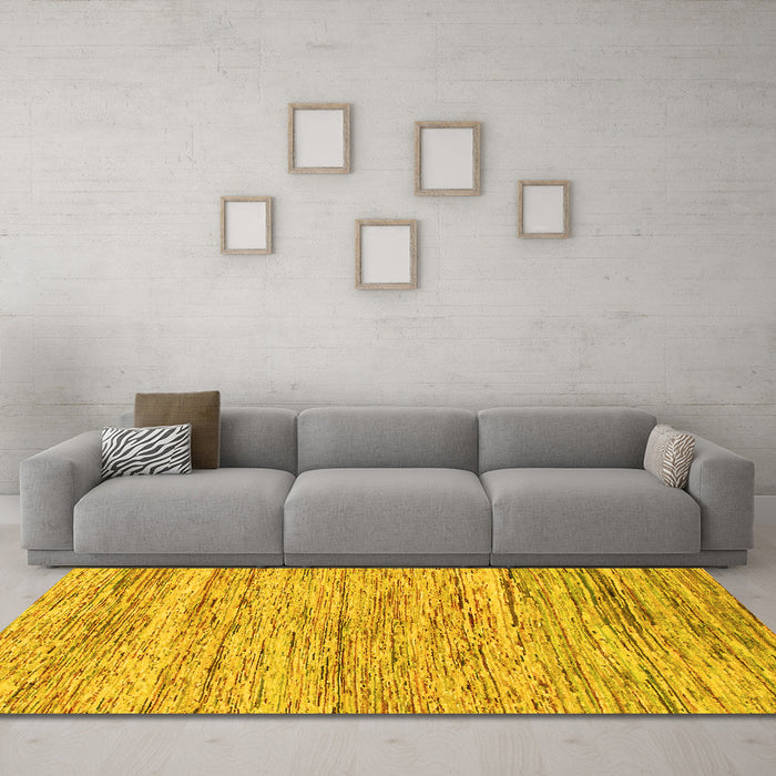 Machine Washable Abstract Yellow Modern Rug in a Living Room, wshabs1571yw
