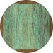 Round Machine Washable Abstract Turquoise Modern Area Rugs, wshabs1572turq