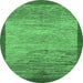 Round Machine Washable Abstract Emerald Green Modern Area Rugs, wshabs1572emgrn