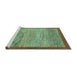 Sideview of Machine Washable Abstract Turquoise Modern Area Rugs, wshabs1572turq