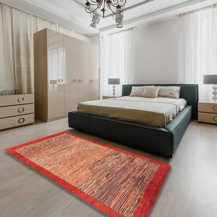 Abstract Red Modern Rug in a Bedroom, abs1572