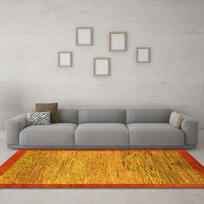 Machine Washable Abstract Yellow Modern Rug in a Living Room, wshabs1572yw