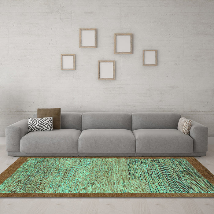 Machine Washable Abstract Turquoise Modern Area Rugs in a Living Room,, wshabs1572turq