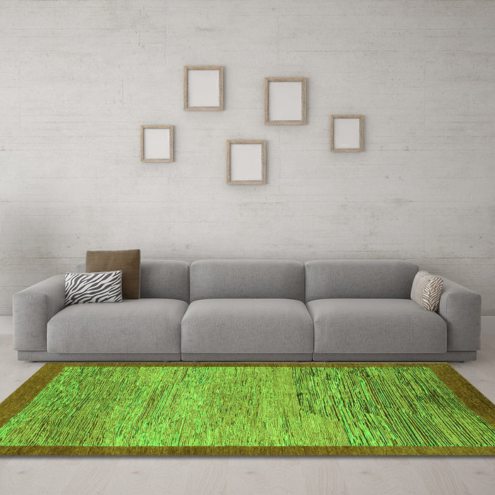 Machine Washable Abstract Green Modern Area Rugs in a Living Room,, wshabs1572grn