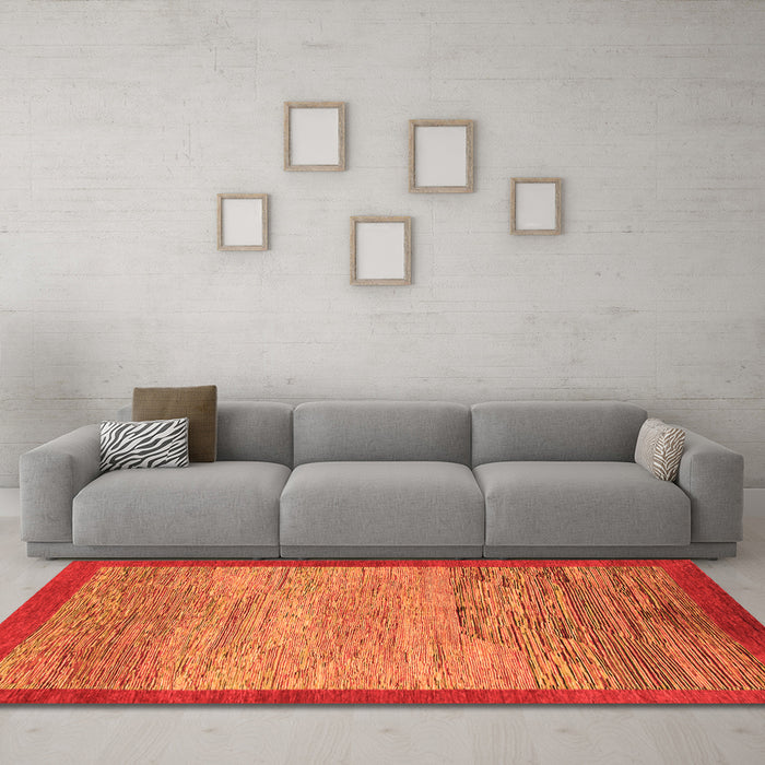 Machine Washable Abstract Orange Modern Area Rugs in a Living Room, wshabs1572org
