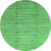 Round Machine Washable Abstract Emerald Green Modern Area Rugs, wshabs1573emgrn