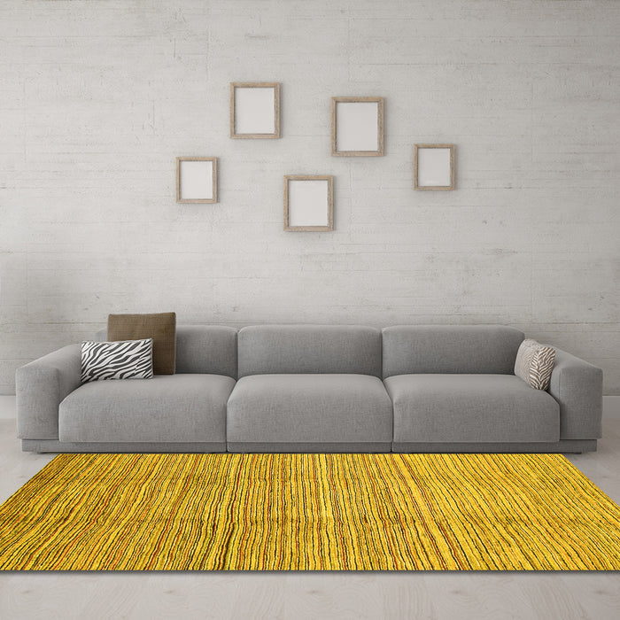 Machine Washable Abstract Yellow Modern Rug in a Living Room, wshabs1573yw